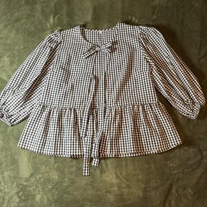 Black and White Gingham Blouse with Bow